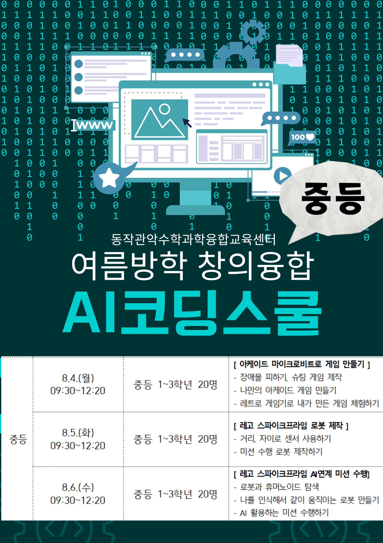2025 여름방학 창의융합 AI코딩스쿨 (중등)